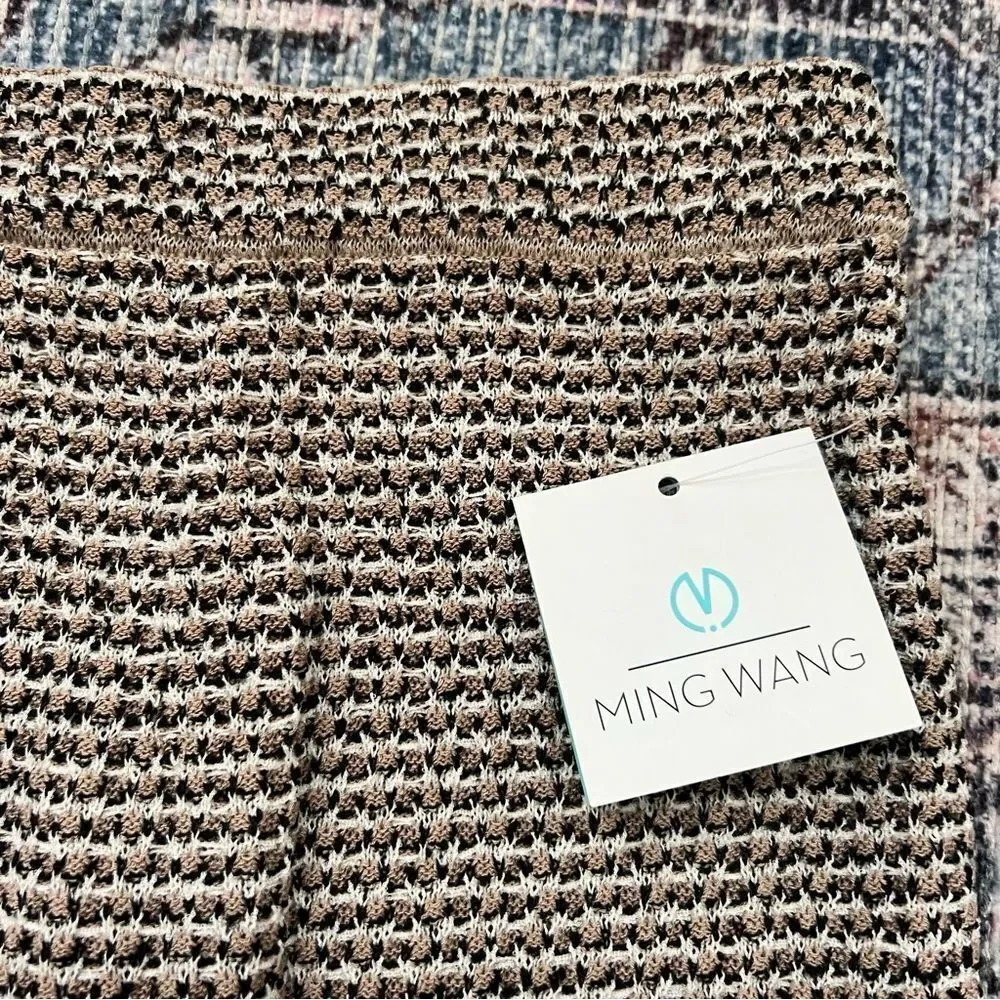 Ming Wang NWT A-Line Tweed Knit Skirt Size Large Dark Umber/Twig/Black/Ivory